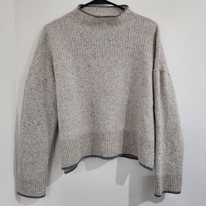 KUHL Cozy Speckled Neutral Drop Shoulder Knit Pullover with Contrast Trim Size L